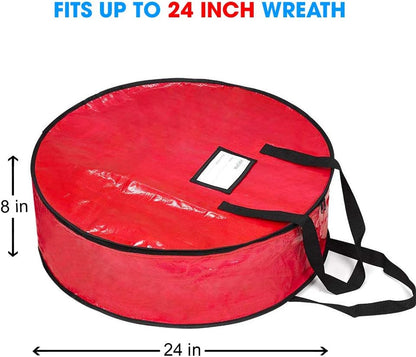ProPik Christmas Wreath Storage Bag - Heavy-Duty Tear Resistant Container with Handles | 24” x 8” (Red)
