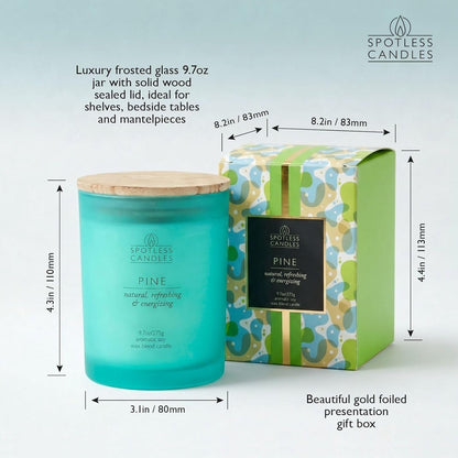 Pine Candle 9.7 oz: 55 Hrs Burn Time - Pine Scented Candles in Frosted Glass Jar with Wooden Crackling Wick in a Luxurious Gold Foil Lined Gift Box