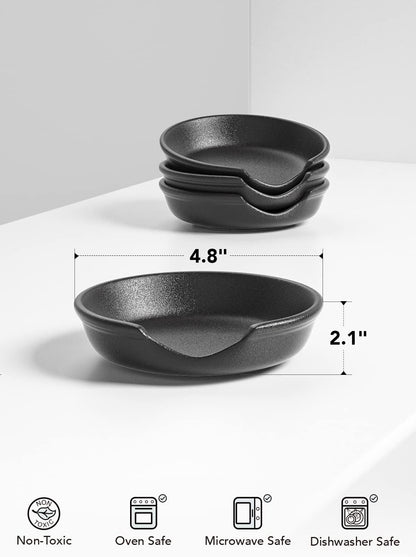 LE TAUCI Ceramic Spoon Rest - 4.8 Inch Utensil Holder for Kitchen Counter | Set of 4 in Crude Black