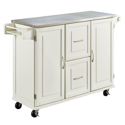 Homestyles Dolly Madison Off-White Mobile Kitchen Cart with Stainless Steel Top