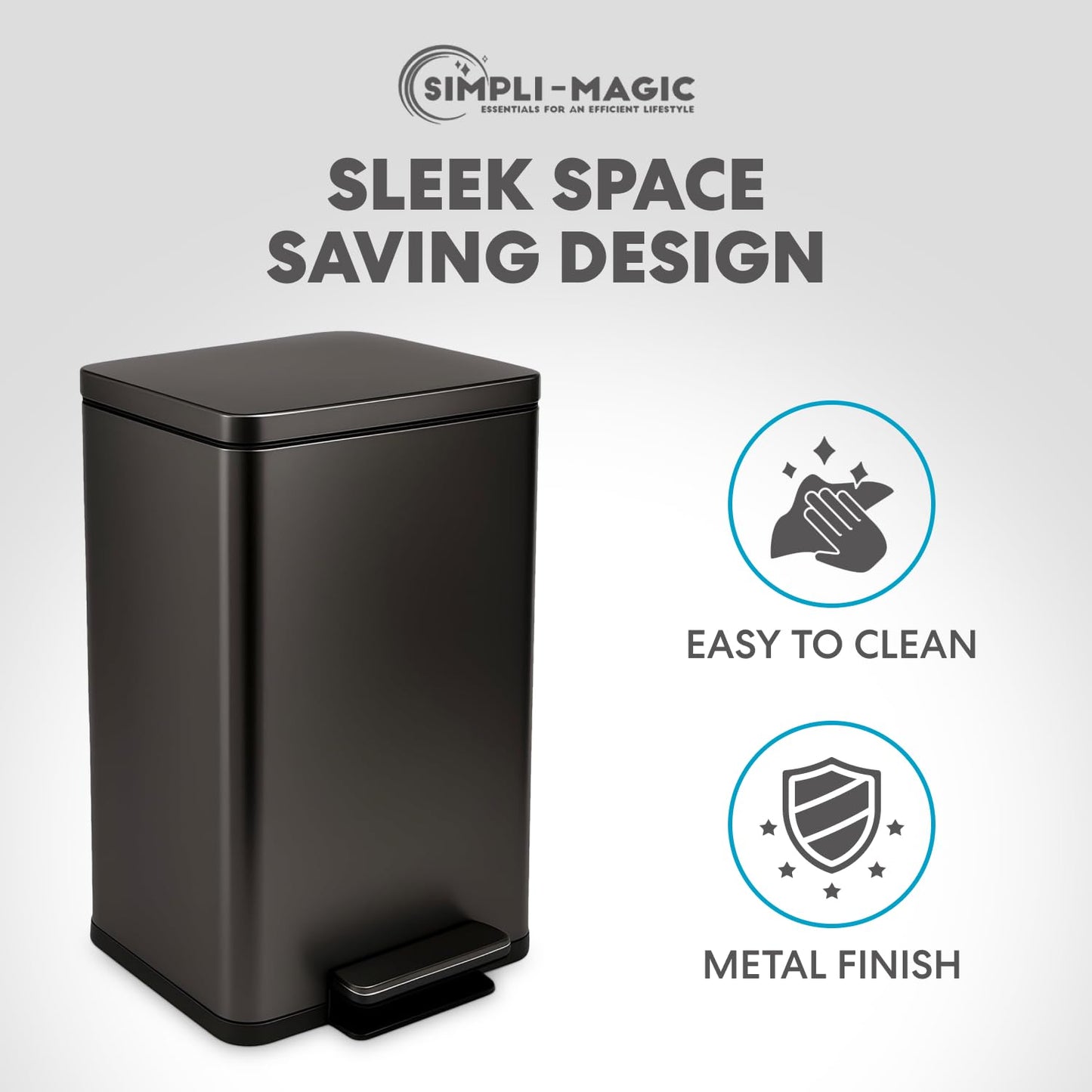 Simpli-Magic 13.2 Gallon (50L) Step Trash Can – Kitchen Garbage Can with Slow-Close Lid – Odor Control, Hands-Free, Easy to Clean, Brushed Stainless Steel