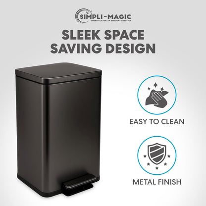 Simpli-Magic 13.2 Gallon (50L) Step Trash Can – Kitchen Garbage Can with Slow-Close Lid – Odor Control, Hands-Free, Easy to Clean, Brushed Stainless Steel