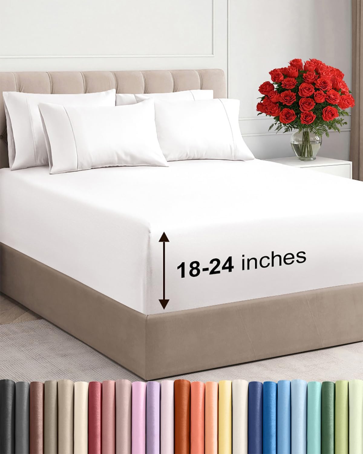Skiennix Extra Deep Cal King Sheet Set | 6-Piece Breathable Cooling Bedding - Soft, Wrinkle-Free, Antique White