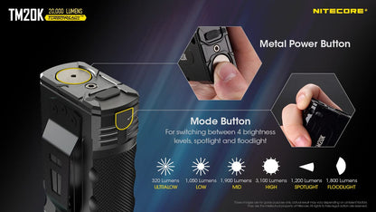 Nitecore TM20K 20,000 Lumen USB-C Rechargeable LED Flashlight with NitecoreSticker