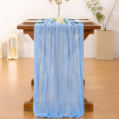 Socomi 3pcs Light Blue Cheesecloth Table Runner Summer Boho Rustic Gauze 120 inch 10FT Cheese Cloth Sheer Runner for Wedding Party Baby Shower Birthday Home Decor Holiday Decorations