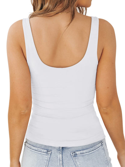 PINKMSTYLE Basic Double Lined V Neck Tank Tops for Women Slimming Workout Summer Tops Sleeveless Shirts White X-Large