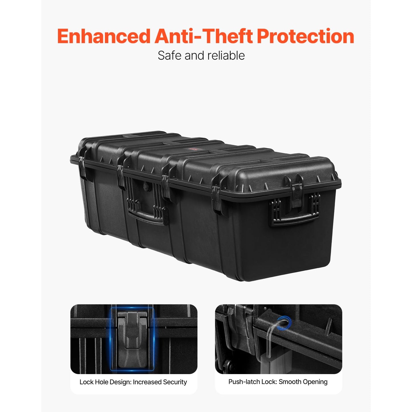 VEVOR Weatherproof Hard Case, Heavy Duty Protective Dry Box Case with Pre-Cut Foam Retractable Pull Handles for Travel, Hunt, Military, Tactical, IP67 Waterproof, for Cameras(44.09 * 15.94 * 13.46)
