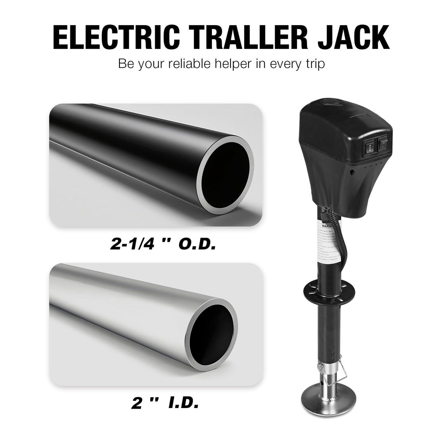 YELLOW JACKET 7 Way Electric Trailer Jack 5000lbs with Waterproof Protective Cover & LED Light for Travel Trailer Camper, RV