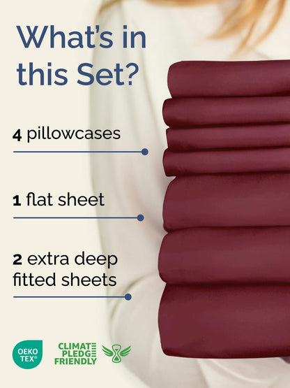 Skiennix Extra Deep Split King Sheet Set - 7 Piece Breathable Cooling Bedding - Soft, Wrinkle-Free - Burgundy