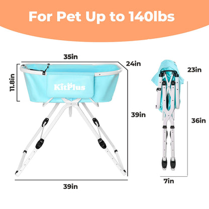 KITPLUS Portable Dog Bathtub, 5 Height Adjustable Dog Washing Station for Pet Shower and Grooming Foldable Bathing Tub with Storage & Anti-Slip Design for Small Large Dogs