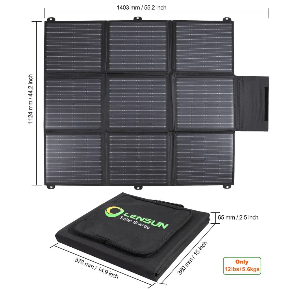LENSUNSOLAR 200W 12V Portable Solar Panel Blanket with Standard Connectors for Solar Generator Power Station, Lightweight Ultra-Thin only 5.2 kgs/11.4 lbs