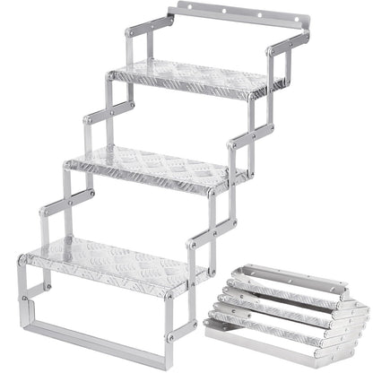 KodMtiz Aluminum Scissor Stairs, 3 Steps Outdoor RV Step Ladder, 18" Wide Camper Stair Ladder with Anti-Slip Surface, Portable Stairs for Travel Trailer, Silver