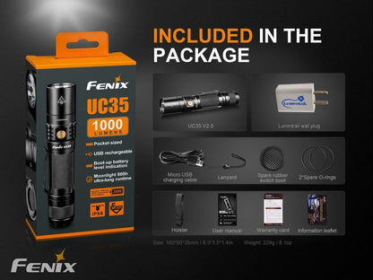 Lumintrail Fenix UC35 V2.0 Rechargeable Tactical Handheld LED Flashlight 1000 Lumens USB Wall Plug