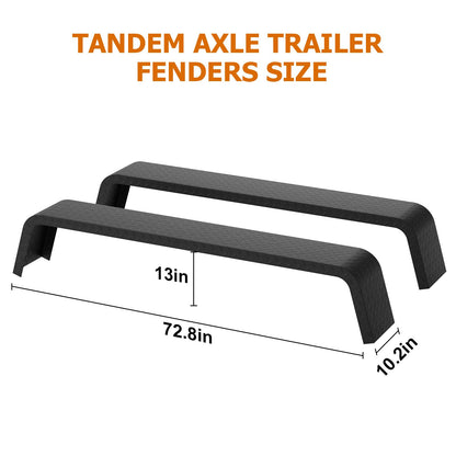 2 Pack Tandem Axle Trailer Fenders Fit for 13"-15" Tires,72-7/8"x10-1/4"x13" Heavy Duty Steel Trailer Fenders Double Axle Car Hauler,Cargo,Utility,Landscape Trailer