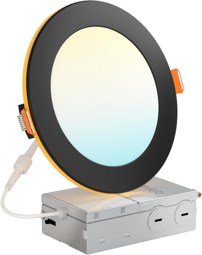 Amico 24 Pack 6 Inch 5CCT LED Recessed Ceiling Light with Night Light, 2700K/3000K/3500K/4000K/5000K Selectable Ultra-Thin Recessed Lighting, 12W=110W, 1100LM, Dimmable Canless Wafer Downlight ETL&FCC