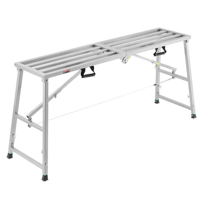 VEVOR Work Platform, 63"x 15" Portable Scaffolding Platform, Folding Steel Step Ladder Adjustable Height 31.5”-50.1”, 800 lbs Load Capacity, Non-Slip Drywall Painting Stool for Cleaning &Washing