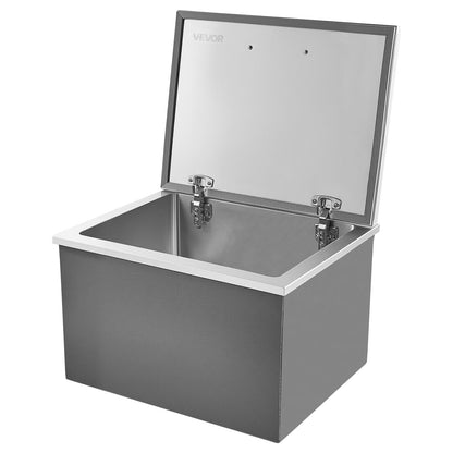 VEVOR Drop in Ice Chest, 20" L x 16" W x 13" H Stainless Steel Drop in Cooler, 44.7 Quart Commercial Ice Bin with Flip Lid for Outdoor Kitchen Patio Bar, Drain-Pipe Set Included, for Cold Wine Beer
