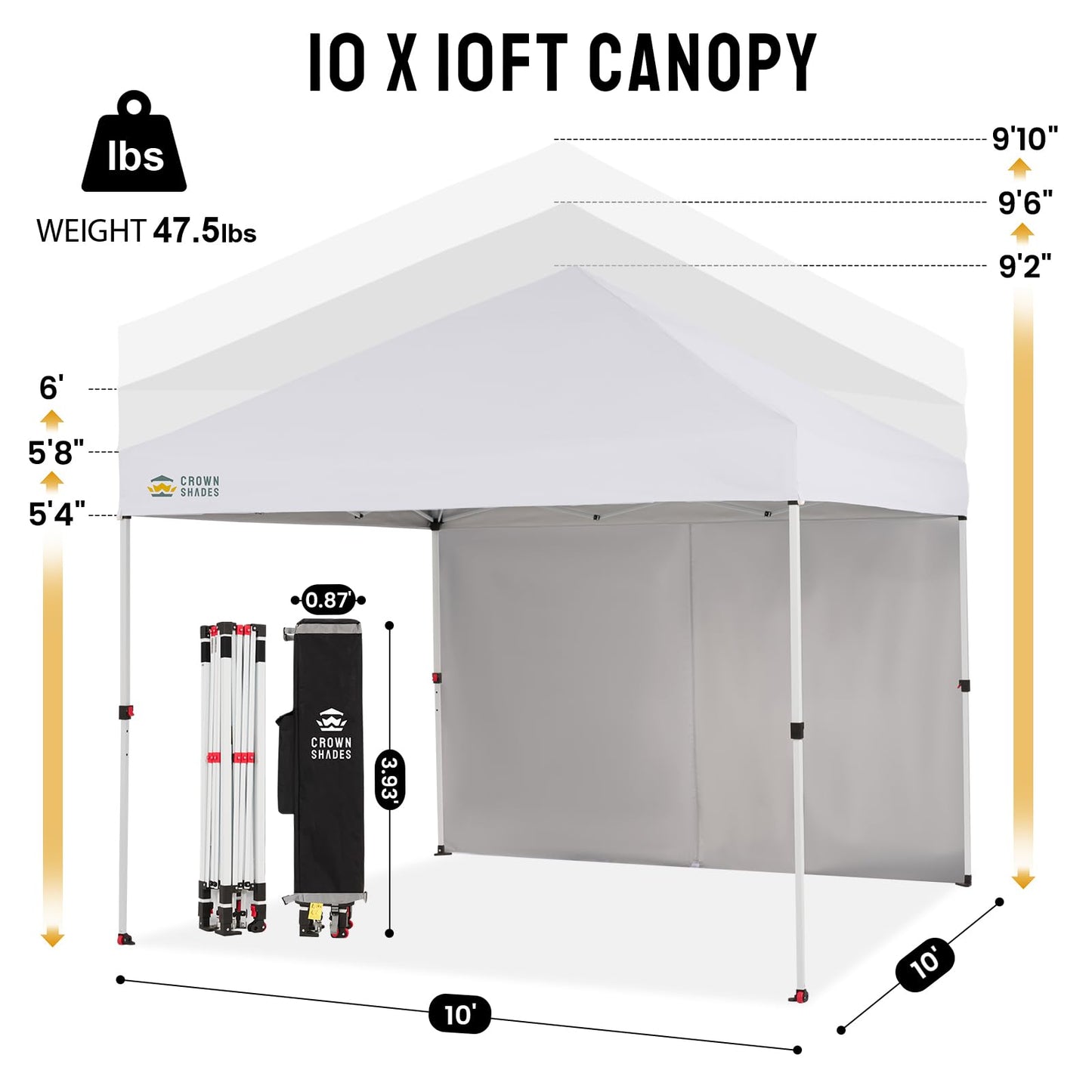 CROWN SHADES 10X10 Commercial Instant Canopy Pop Up Tent with CENTERLOK, 300D Fabric, 4 Sidewalls, White