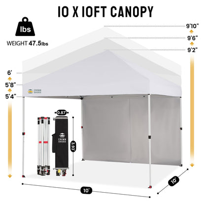 CROWN SHADES 10X10 Commercial Instant Canopy Pop Up Tent with CENTERLOK, 300D Fabric, 4 Sidewalls, White