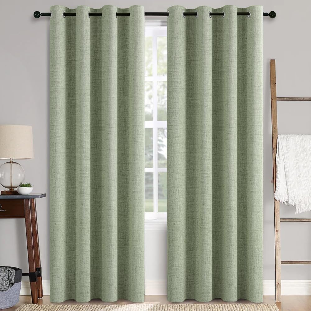 MIULEE Blackout Curtains - 100% Thermal Insulated Linen Texture Drapes | Sage Green, 52x72 Inch (2 Panels)