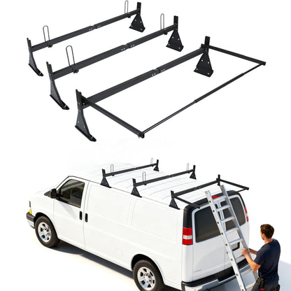 hightall Universal Van Ladder Rack with Roller,Adjustable Length 57-70" with Cargo Stoppers for Van with Rain Gutter,Compatible with Chevy Express 1500 2500 3500 Ford Econoline GMC Savana