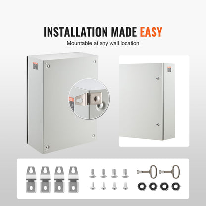VEVOR Steel Electrical Box, 28 x 20 x 10 in, Cold Rolled Steel Electrical Enclosure Box, Wall-Mounted Outdoor Electrical Electronic Equipment Enclosure with Mounting Plate Hinges Lock, IP66 Waterproof