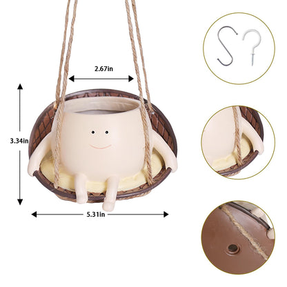 Pricetail Swing Chair Planter Hanging Plant Pots for Indoor Outdoor Plants, Cute Smiley Face Flower Pots Funny Swinging Planters Succulent Plants Live Gift Idea for Mother Lover Christmas (Small)
