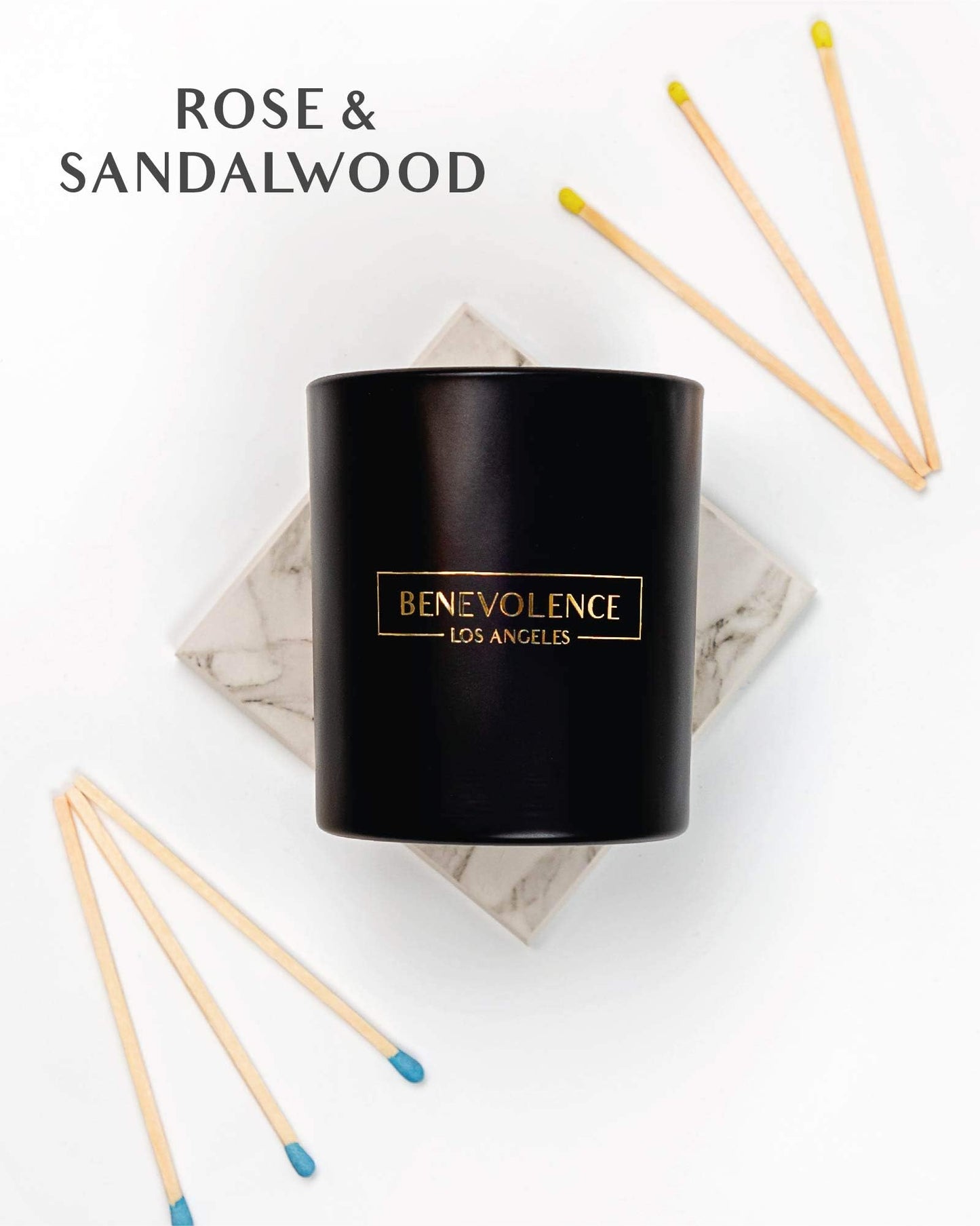 Benevolence LA Rose & Sandalwood Scented Candle | Soy Christmas Candles, Black Candle for Home | Holiday Candles Gifts for Women and Men | Home Fragrance | Aromatherapy | 8oz, 45 Hour Burn