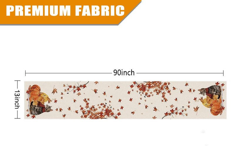 Fall Table Runner Pumpkins Cat Maple Leaf Autumn Harvest Seasonal Thanksgiving Decorations for Home Kitchen Dining Room Party Decor 13 x 90 Inch