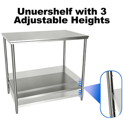 Weejian Stainless Steel Prep Table 24 x 24 x 33.5 Inch, Heavy Duty Commercial Work Table with Adjustable Undershelf, Commercial Kitchen Table for Restaurant, Bakery, Home, Workshop and Garage
