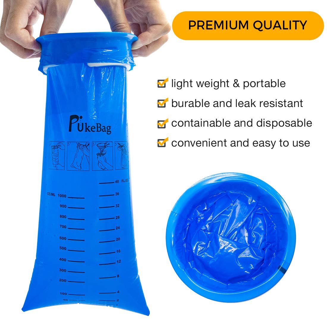 50 Pack Emesis Bag, Disposable Vomit Bags, Aircraft Barf Car Sickness Nausea Bags for Travel Motion Sickness