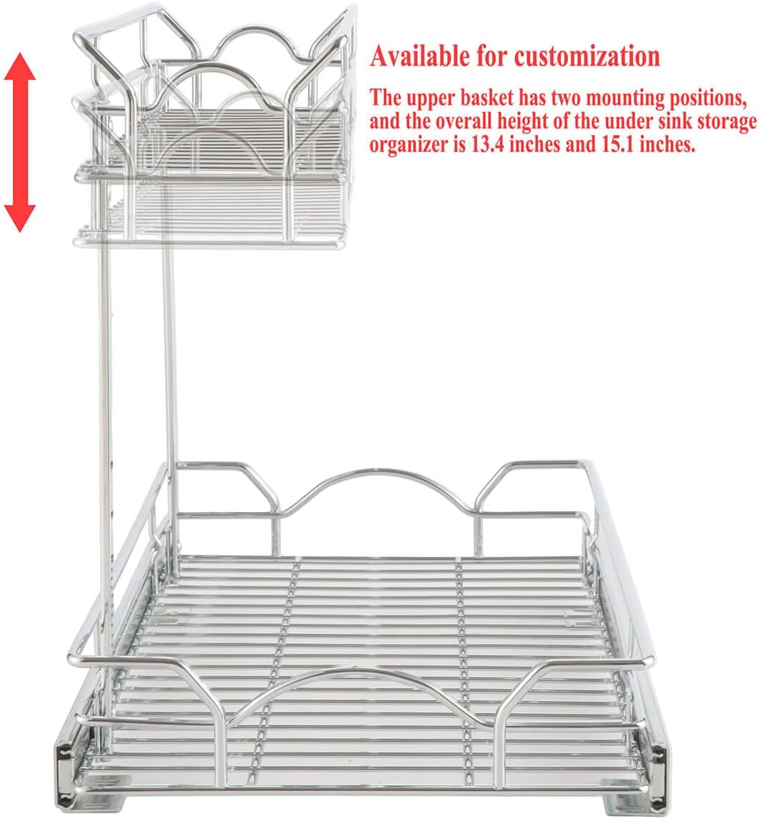 OCG Under Sink Cabinet Organizer - Two Tier Pull Out Shelf for Kitchen & Bathroom (14.75"W x 17"D)