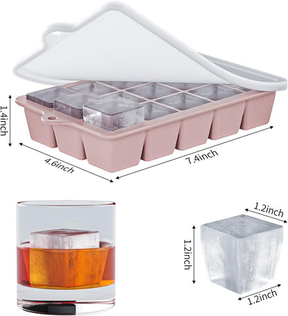Skiennix Silicone Ice Cube Tray 3 Pack - Easy Release BPA-Free Ice Cube Molds for Cocktails | Blue, Pink, Green