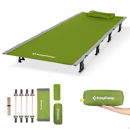 KingCamp Ultralight Camping Cot, Portable Folding Tent Camping Cot, 265 Lbs Heavy Duty Sleeping Cot with Pillow for Adults Outdoor Backpacking Travel Hiking, Green