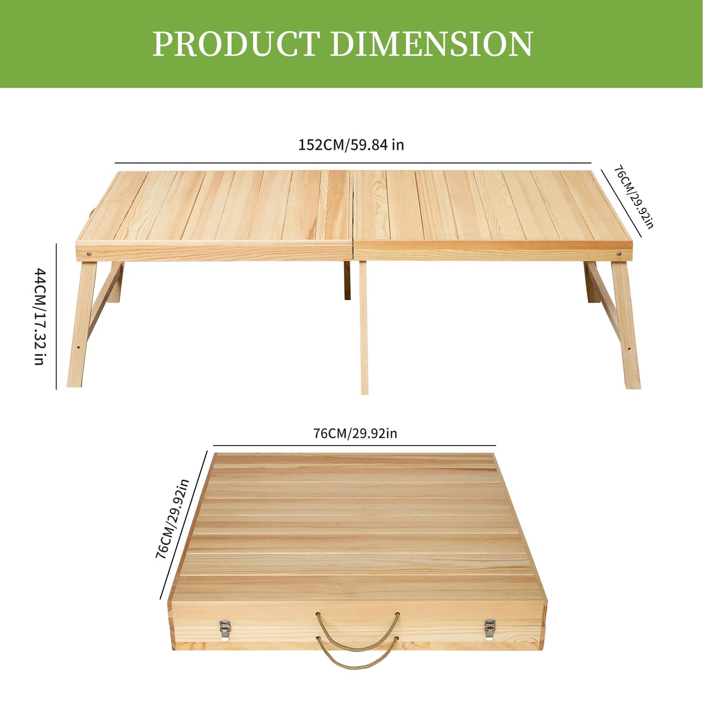 Zupemo Foldable Boho Wooden Picnic Table, No Assembly Required 60" x 30" Portable Outdoor Indoor Low Picnic Table for Floor Camping, Seating, Beach, Backyard, BBQ, Seats 6–8 People