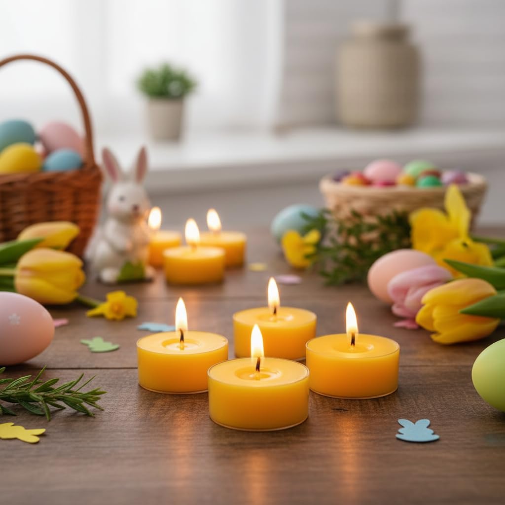 Tea Lights Yellow Tea Candles Set of 24 – Tealight Candles with Lemon Scent, Long Burning Handmade Tealights for Wedding Meditation Home Decor Gift