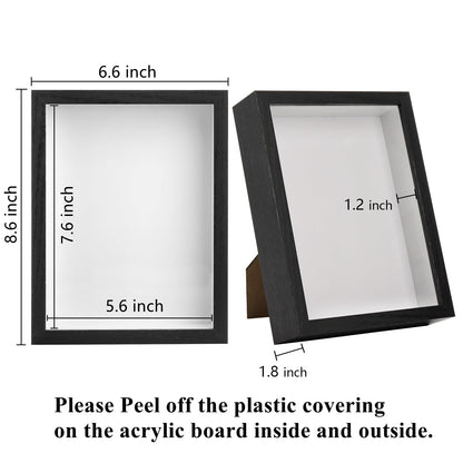 Hacaroa Set of 4 Shadow Box Picture Frame, 8 x 6 Inches Wood Frame Memory Display Case, 1.2 Inch Depth Shadow Boxes for Flowers, Memorabilia, Crafts, Photos, Medals and Tickets, Black