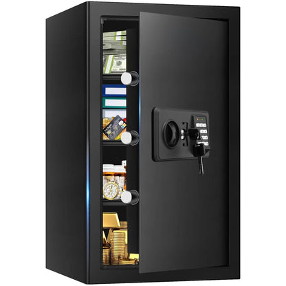 5.1 Cuft Large Home Safes Water and Fireproof with Digital Keypad & Key Lock, Fire Security Safes with 3 Removable Shelves, Anti-Pry Safe Box for Money Documents Jewelry, 23.62"H x14.96"W x 12.2"D