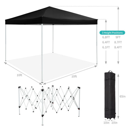 10 x 10 FT Pop Up Canopy, 3 Height Adjustable Instant Canopy with Mosquito Netting, Portable Screen Shelter with Wheeled Carry Bag, Heavy Duty Sun Shade for Patio, Backyard, Black