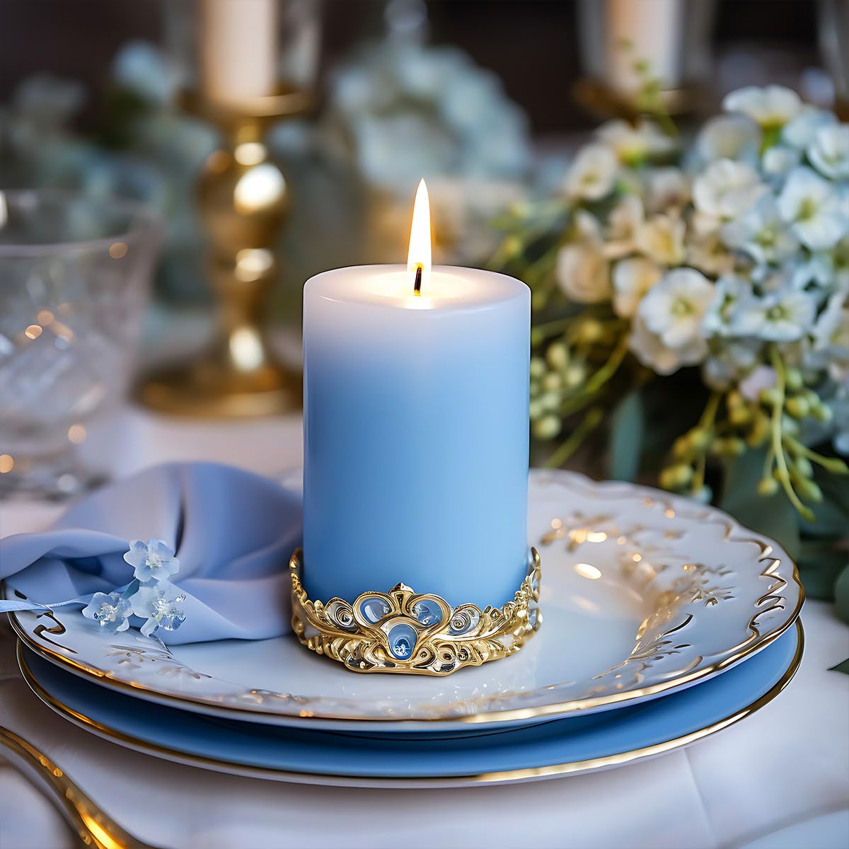 Pillar Candles, 2x3 Inch Blue Pillar Candles, 12 Pack of Unscented Pillar Candles for Home, Weddings, Parties and Tables, Burns 24 Hours