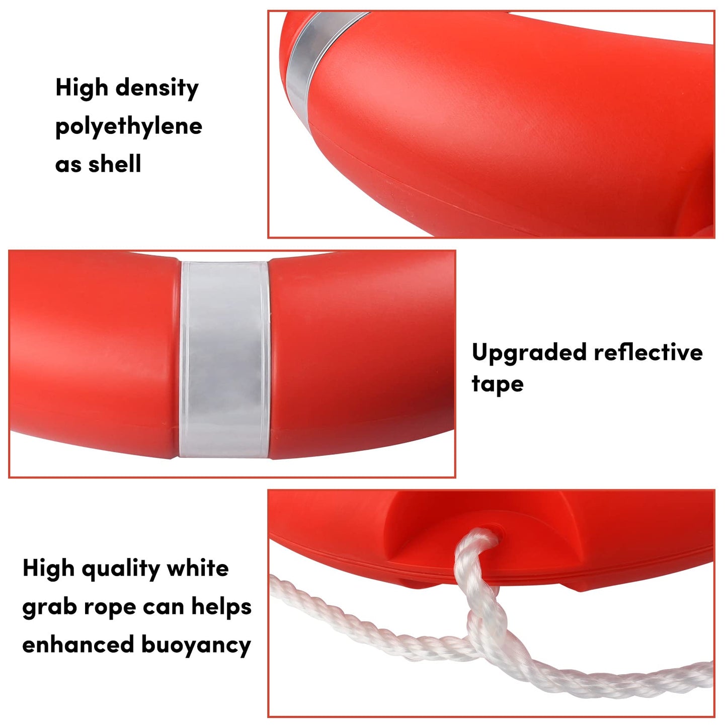 Life Ring, 28" Boat Safety Throw Rings with 98.5 FT Floating Rescue Rope, Pool Life Ring with Reflective Tape, 2 Pack, Orange