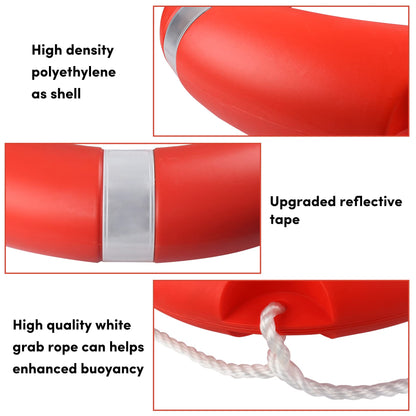 Life Ring, 28" Boat Safety Throw Rings with 98.5 FT Floating Rescue Rope, Pool Life Ring with Reflective Tape, 2 Pack, Orange