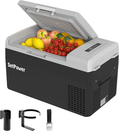 Setpower FC20 Portable 12v Refrigerator, -4℉-68℉ Fast Cooling Car Refrigerator, 20L/21Qt Car Fridge Portable Freezer with 12/24V DC and 110/240V AC, Electric Cooler (Black,1-year warranty)
