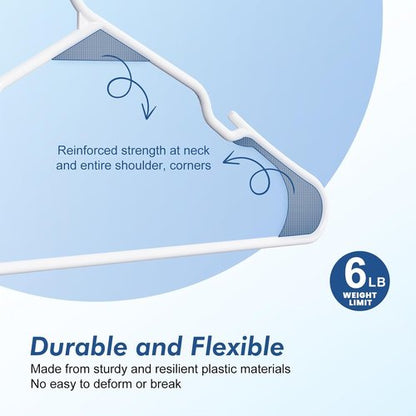 HOUSE DAY Plastic Hangers - 16 Pack White Adult Clothes Hangers | Space-Saving, Non-Slip & Durable Design