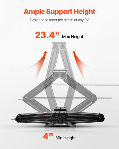 VEVOR 6500 lbs RV Scissor Jacks, 4-23.4 in RV Stabilizer Leveling Scissor Jacks, Set of 4, Heavy Duty Stabilizer Jack with Crank Handle, Socket and Bubble Levels, Not Easily Bent or Deformed
