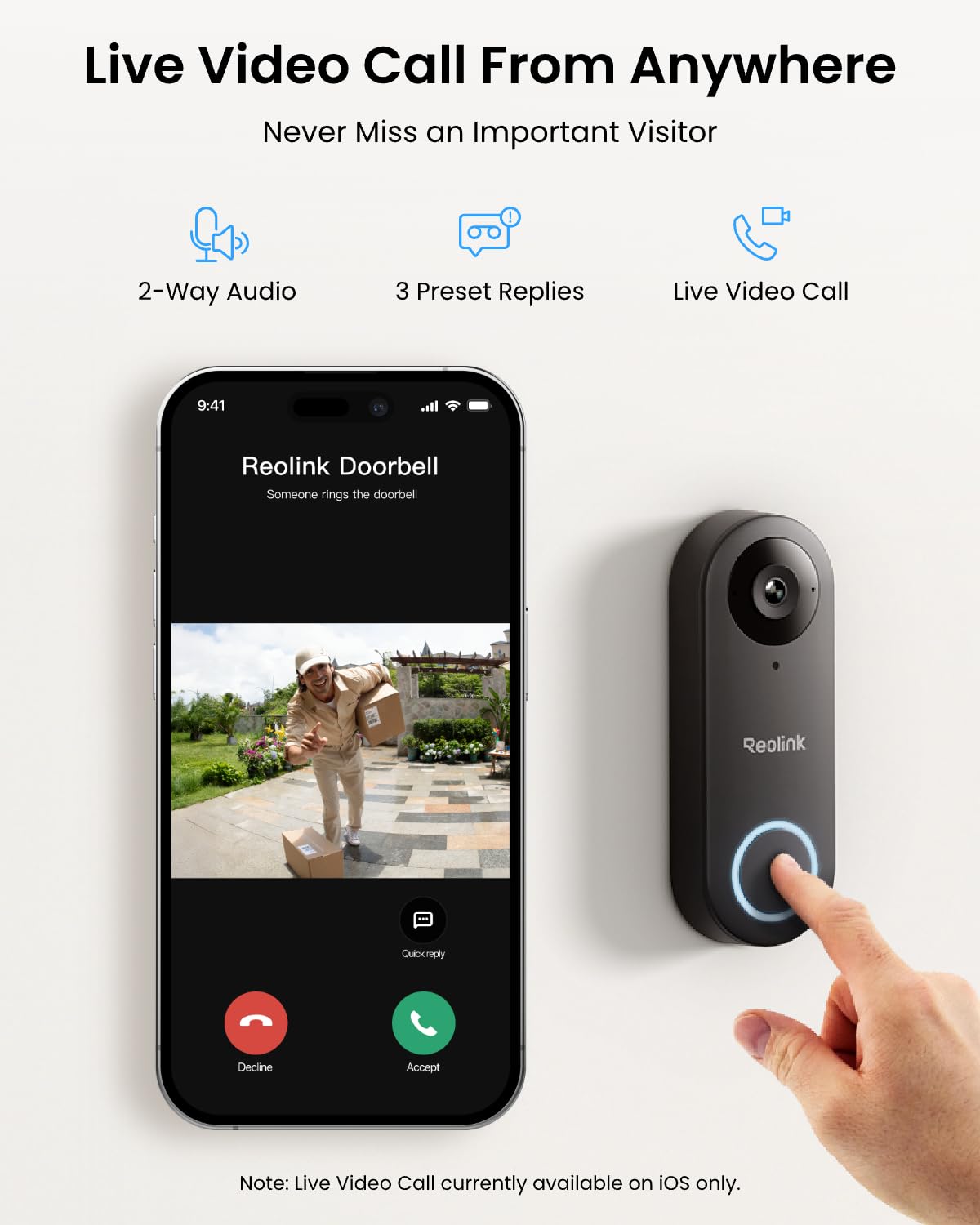 REOLINK Video Doorbell WiFi Camera - Wired 2K Outdoor, 5G&2.4G WiFi, 4:3 Wide View Angle, Smart Detection, Local Storage, No Subscription Front Door Home Security, Customized Reolink Chime