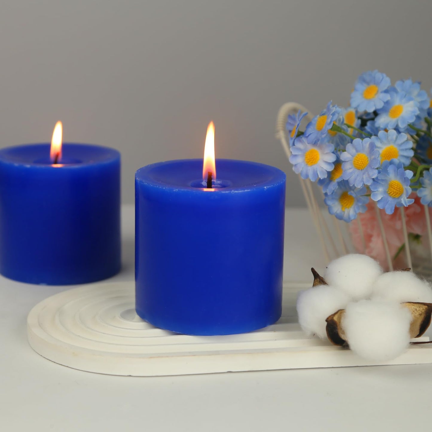 3 Pack Unscented Royal Blue Pillar Candles, 40 Hour 3x3 Inch Dripless Tapered Fat Column Cylinder Candles for Valentine's Day Home Party Holidays