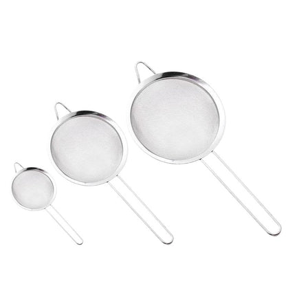 3Pcs Stainless Steel Fine Mesh Strainer Set (Small/Medium/Large) – Metal Sieve Sifter with Handle, Ideal for Rice/Juice/Quinoa/Flour, Kitchen Baking & Straining Tools