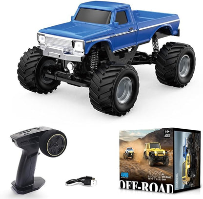 RC Crawler Truck 1/36 Scale 2.4G 4WD Full Proportional RC Off-Road Car Model with Realistic LED Lights Long Battery Life Hobby Car Gift for Adults (RTR Version/Blue)