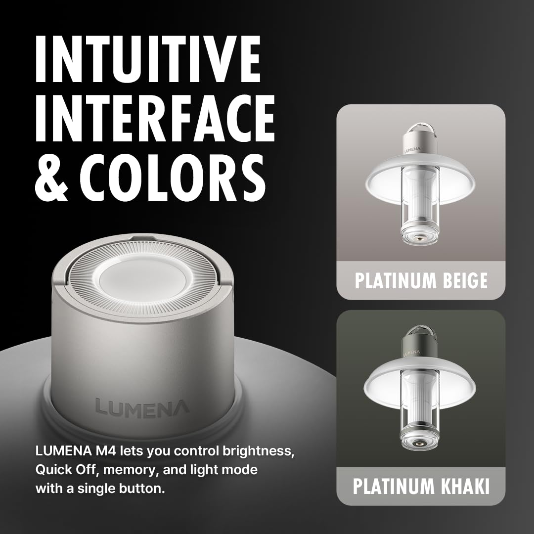 LUMENA M4 Portable LED Lantern | Rechargeable Camping Light, Water-Resistant, 3350mAh Battery, Adjustable Brightness & Modes, Magnetic, Durable for Outdoor & Emergency Use (Platinum Beige)